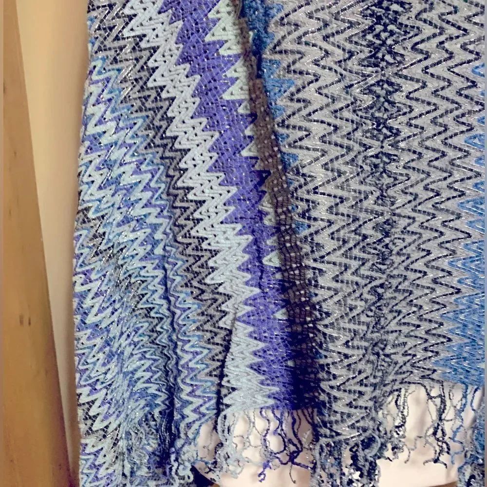 Auth NWOT Missoni Orange Label Zig Zag Chevron Stripe Cropped Poncho Wrap Shawl - Picture 8 of 13